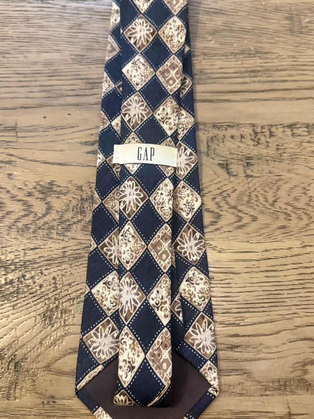GAP Navy and Brown Diamond-Print Silk Tie